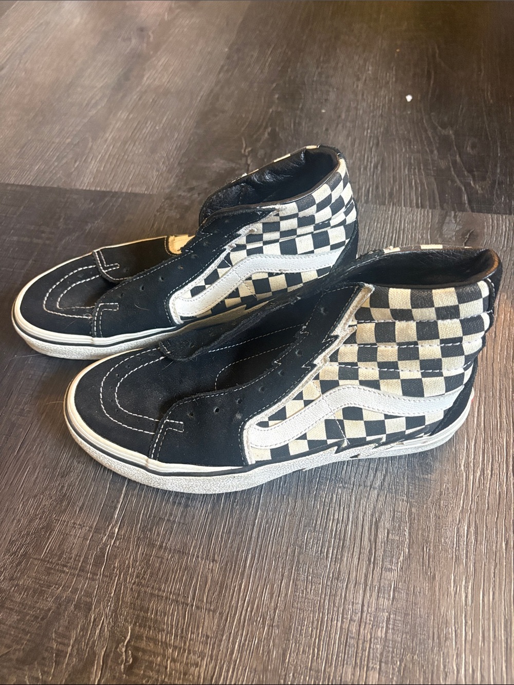 Vans Black and Cream Checkerboard Mid-Top Sneakers